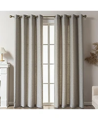 Awesome Home Linen Blend Solid Striped Room Darkening Curtains Pair