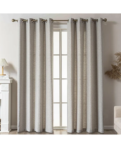 Awesome Home Linen Blend Solid Striped Room Darkening Curtains Pair