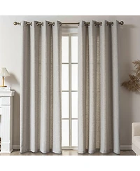 Awesome Home Linen Blend Solid Striped Room Darkening Curtains Pair