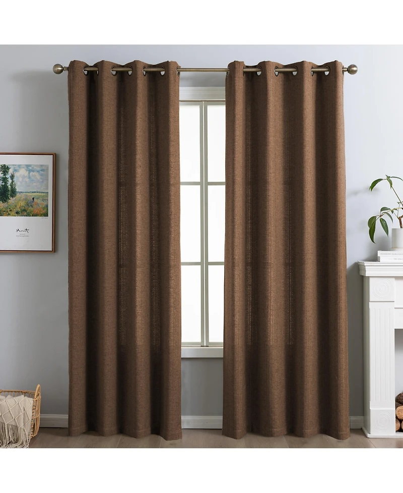 Awesome Home Linen Blend Solid Striped Room Darkening Curtains Pair