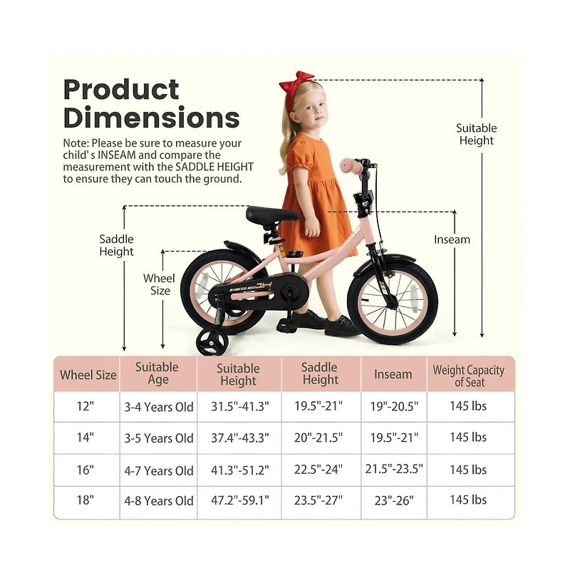 Hongge 14 Inch Kids Bike with Adjustable Training Wheels