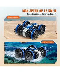 Mecale Amphibious Rc Car Boat, 2.4GHz 12 km/h 4WD Waterproof Car, 360° Rotating Stunt Vehicle with 2 Batteries, Toy for Kids 6