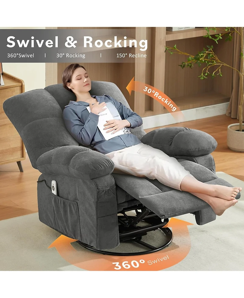sumyeg Swivel Massage Recliner with Vibration Lumbar Heating Rocker and Usb Port