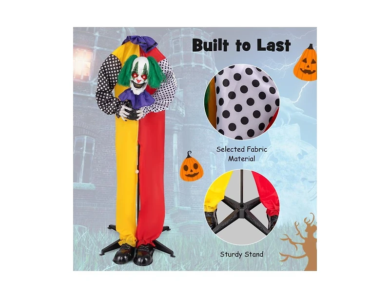 Mondawe 4.5ft Grins Animatronic Clown with Pre-Recorded Phrases and Led Eyes