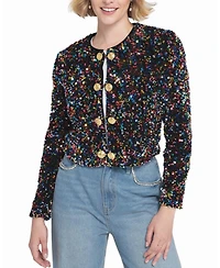 Elle Collection Women's Sequin Cropped Jacket Biker