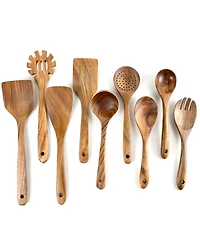 Sugift 9-Piece Natural Teak Wooden Kitchen Utensils Set