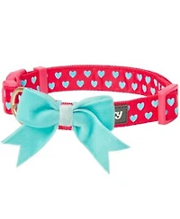 Blueberry Pet Velvety Polka Dot Dog Collar With With Bow In Baby Pink Size Large