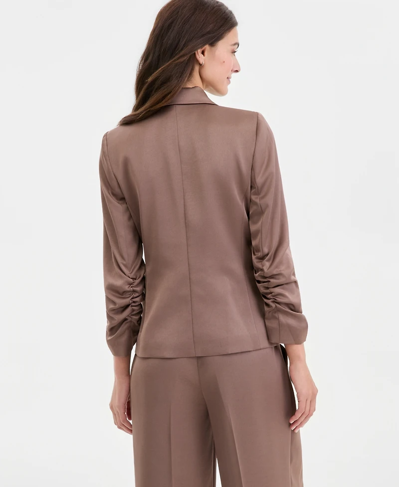 Tahari Asl Women's Matte Satin Double-Breasted Scrunch-Sleeve Jacket