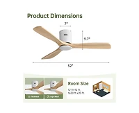 52-inch Modern White 3-Blade Ceiling Fan with Remote Control and Supporting Mobile Device Connection