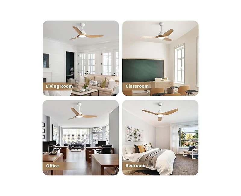 Sofucor 52-inch Modern White 3-Blade Ceiling Fan with Led Light and Remote Control