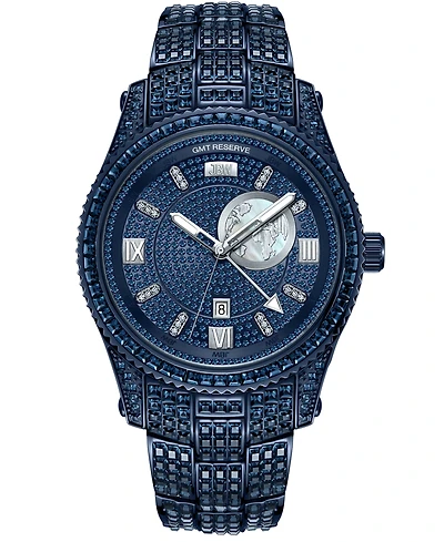 Jbw Women's Reserve Jet Crystal Diamond (0.115 ct. t.w.) Swiss Multifunction Navy Stainless Steel Watch, 46mm