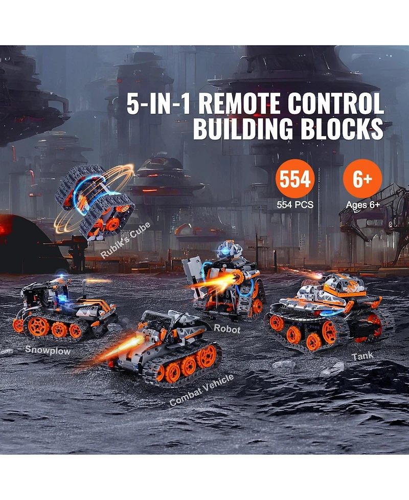 Mecale Stem Building Toys, 5-in-1 554PCS Rc Car Kit with Remote & App Control, Build Car/Robot/Tank/Snowplow