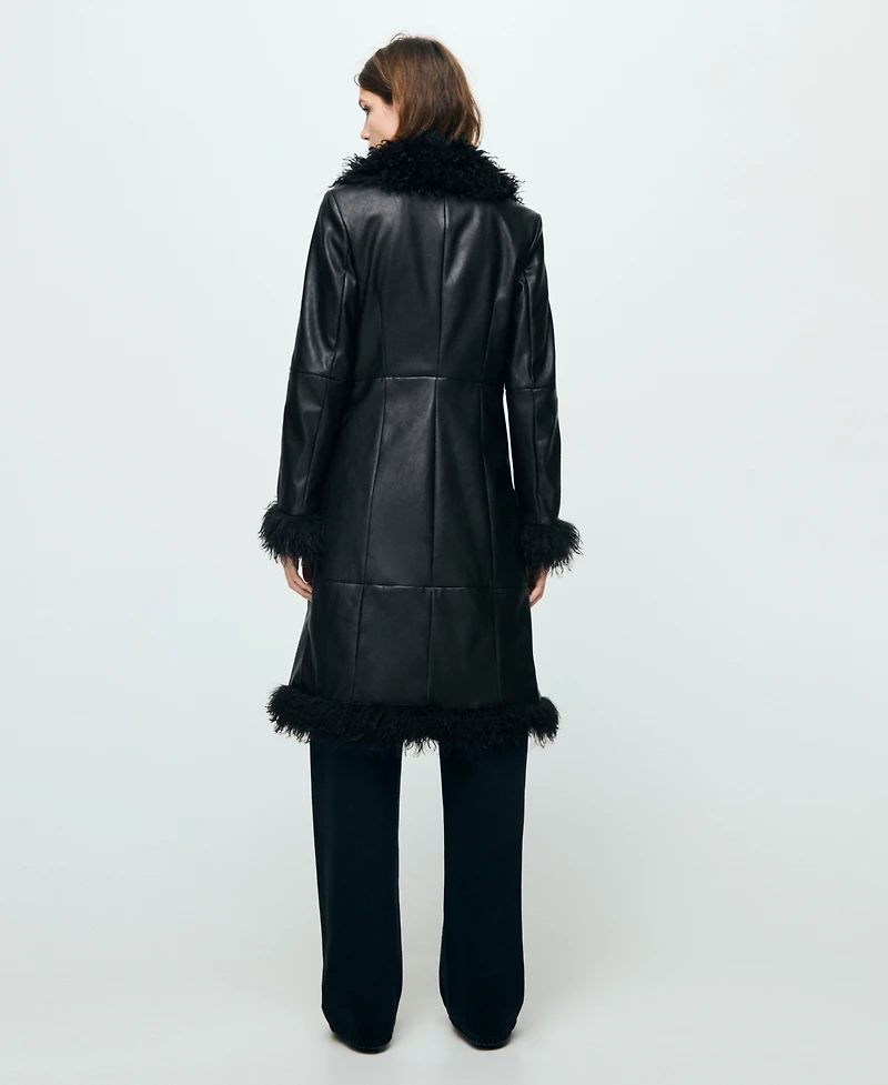 Mango Women's Fur Trim Faux-Leather Coat