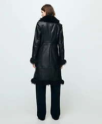 Mango Women's Fur Trim Faux-Leather Coat