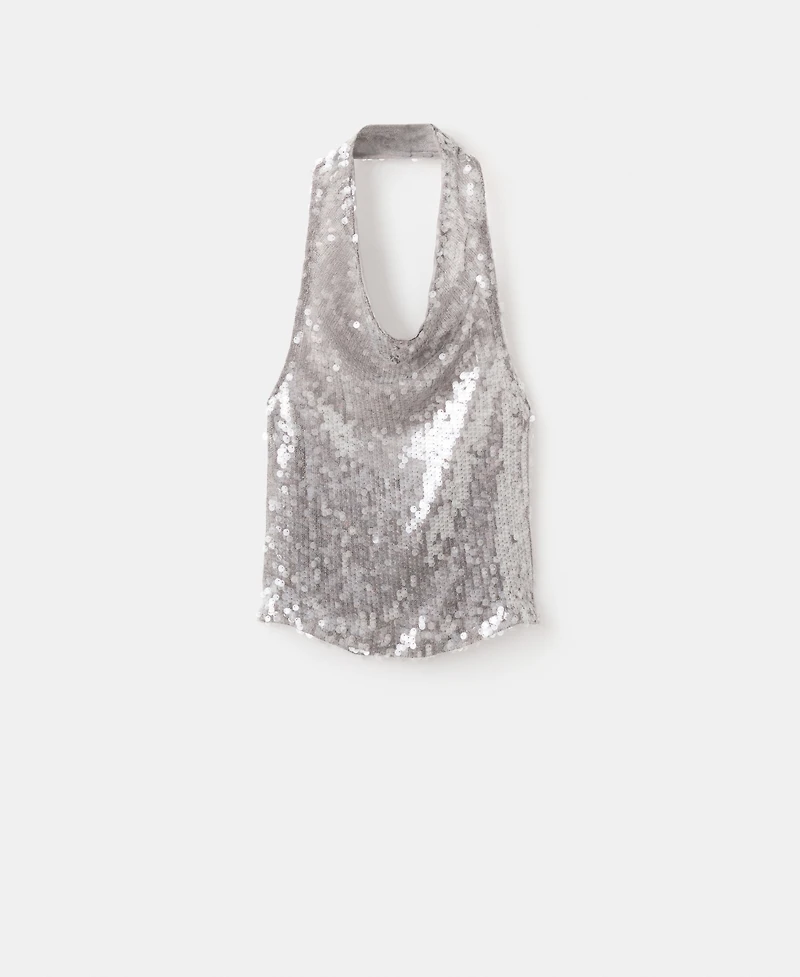 Mango Women's Cowl Neck Sequin Top