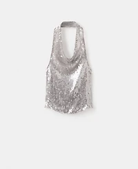 Mango Women's Cowl Neck Sequin Top