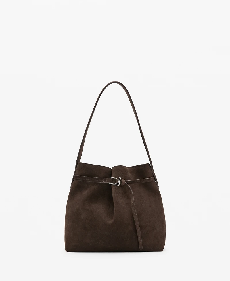 Mango Women's Buckle Suede Bucket Bag