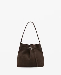 Mango Women's Buckle Suede Bucket Bag