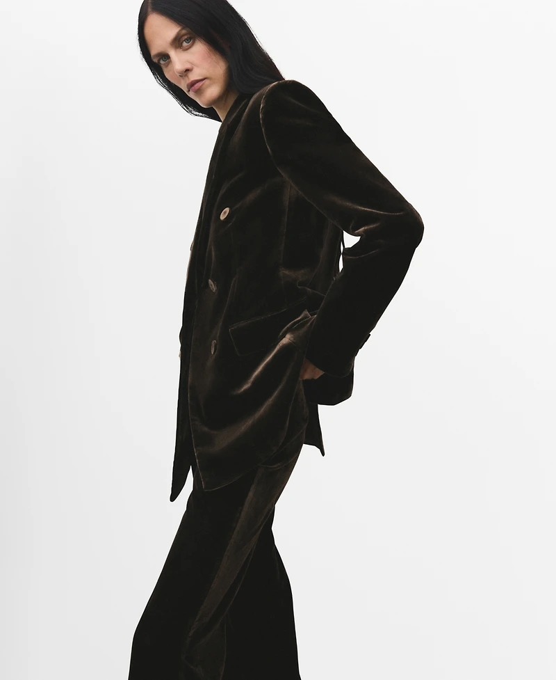 Mango Women's Double-Breasted Velvet Suit Jacket