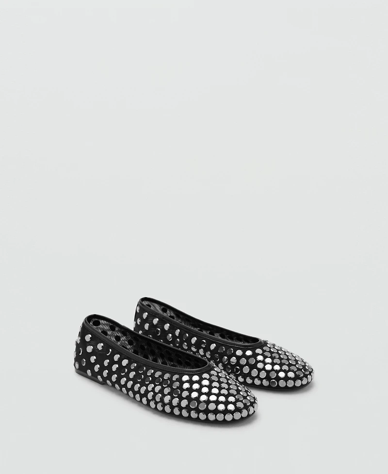 Mango Women's Studs Mesh Ballet Flats