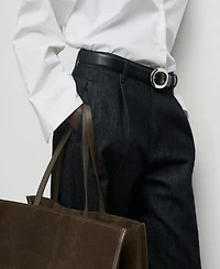 Mango Women's Wide-Leg Pleated Denim Pants