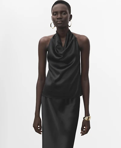 Mango Women's Draped Neck Satin Top