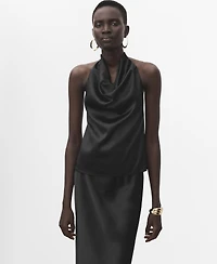 Mango Women's Draped Neck Satin Top