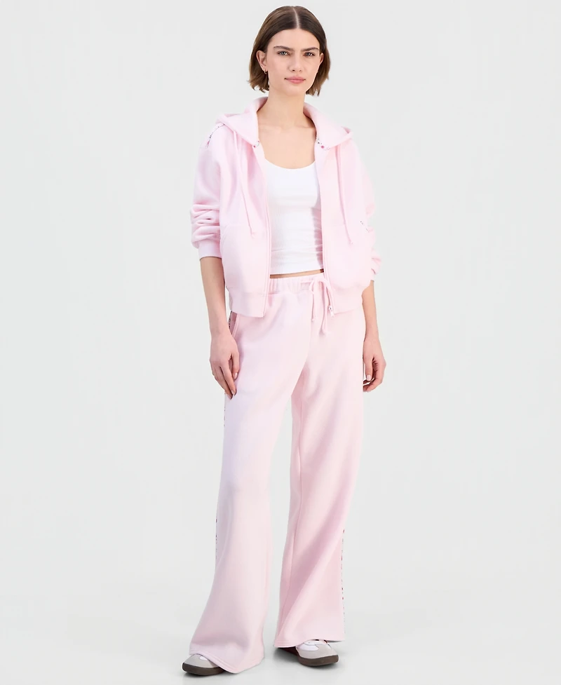 Madden Girl Juniors' Zip-Front Printed Pipping Drawstring Hoodie