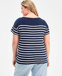 Style & Co Plus Stripe Button-Trim T-Shirt, Exclusively at Macy's