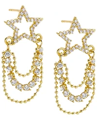 by Adina Eden Pave Cutout Star Gold Plated Drop Tennis Chain Stud Earrings