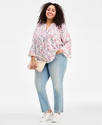 Style & Co Plus Floral-Print Pintucked Top, Macy's Exclusive