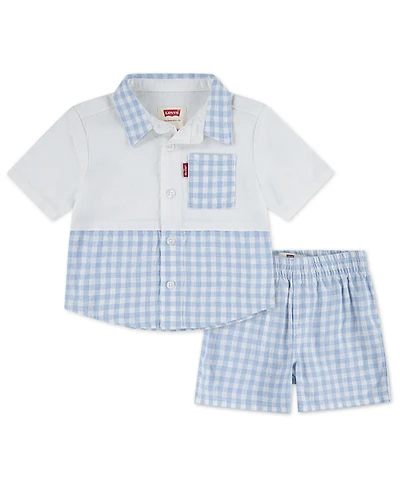 Levi's Baby Boys' Gingham Woven Shirt and Shorts, 2 -Piece Set