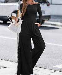 Cupshe Women's Off-Shoulder Long Sleeve Wide-Leg Jumpsuit