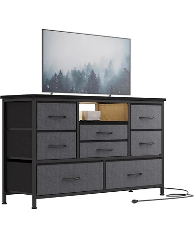 gaomon Modern 8-Drawer Dresser Tv Stand with Rgb Led Lighting, Power Outlet & Usb Ports – Fits 55" TVs, Versatile Storage