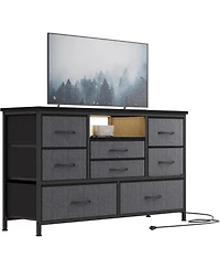 gaomon Modern 8-Drawer Dresser Tv Stand with Rgb Led Lighting, Power Outlet & Usb Ports – Fits 55" TVs, Versatile Storage