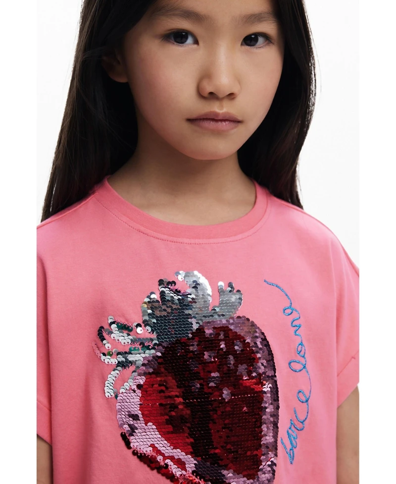 Desigual Girls Girls's Strawberry sequin cropped T-shirt