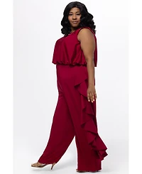 Celebrations by Sydney's Closet Women's V-Neck Stretch Satin Jumpsuit with Ruffles