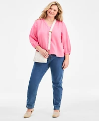 Style & Co Plus Cotton Gauze V-Neck Top, Macy's Exclusive