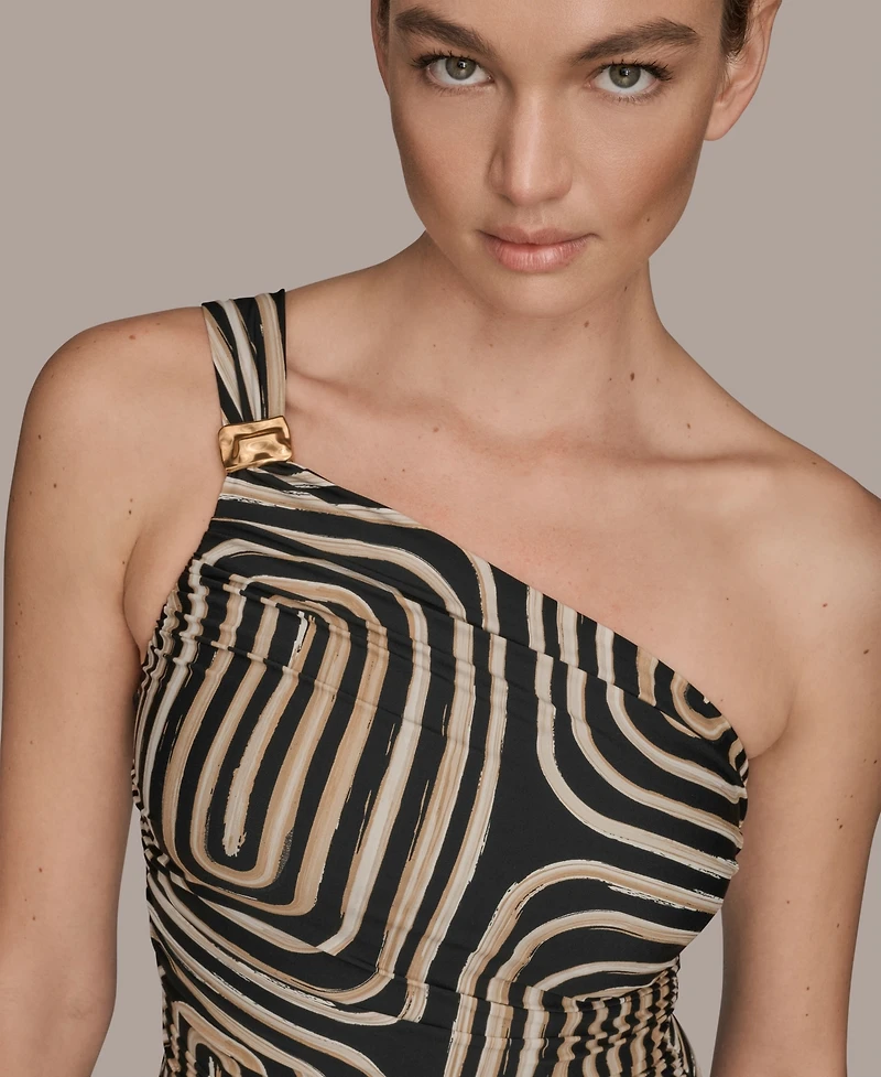 Donna Karan Women's Printed One-Shoulder Swimsuit
