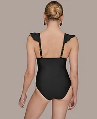 Donna Karan Women's Belted Flutter-Sleeve One-Piece Swimsuit