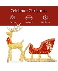 Best Choice Products Lighted Christmas 4ft Reindeer & Sleigh Outdoor Yard Decoration Set w/ 205 Led Lights, Stakes