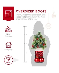 Best Choice Products 40in Santa Boots Decoration w/ Pre-Decorated Christmas Greenery, Battery-Operated Lights