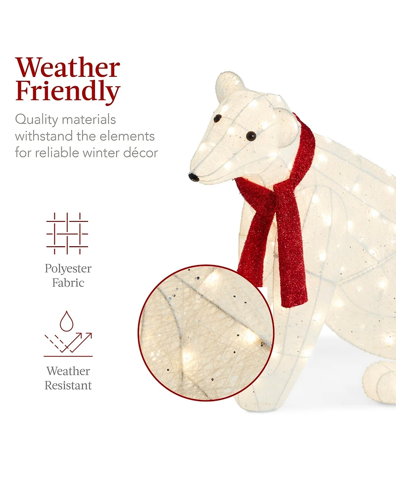 Best Choice Products Large Lighted Polar Bear Family w/ 145 Pre-Strung Led Lights, Zip Ties, Ground Stakes - Red/White