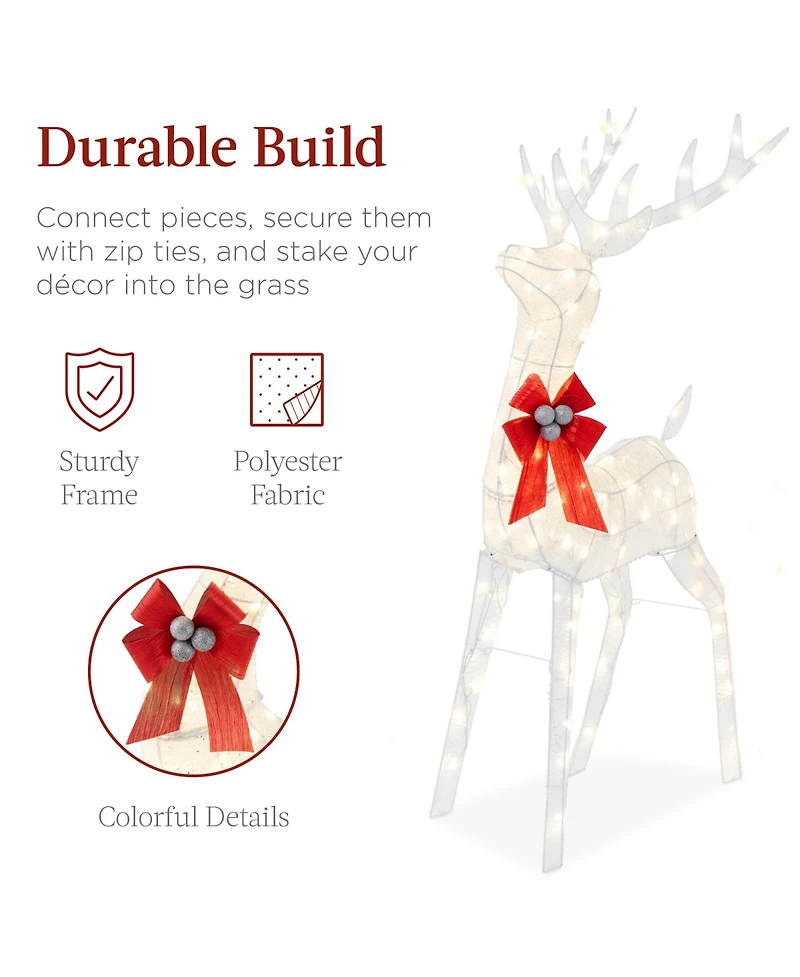 Best Choice Products Lighted Christmas 4ft Reindeer & Sleigh Outdoor Yard Decoration Set w/ 205 Led Lights, Stakes 