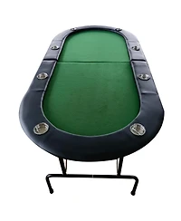 Rbied 73" Oval Wood Foldable Poker Table for 8 Players with Faux Leather Padded Rails and Cup Holders Living Room or Game Nights