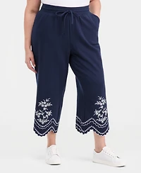 Style & Co Plus Scalloped Eyelet Wide-Leg Knit Pants, Macy's Exclusive