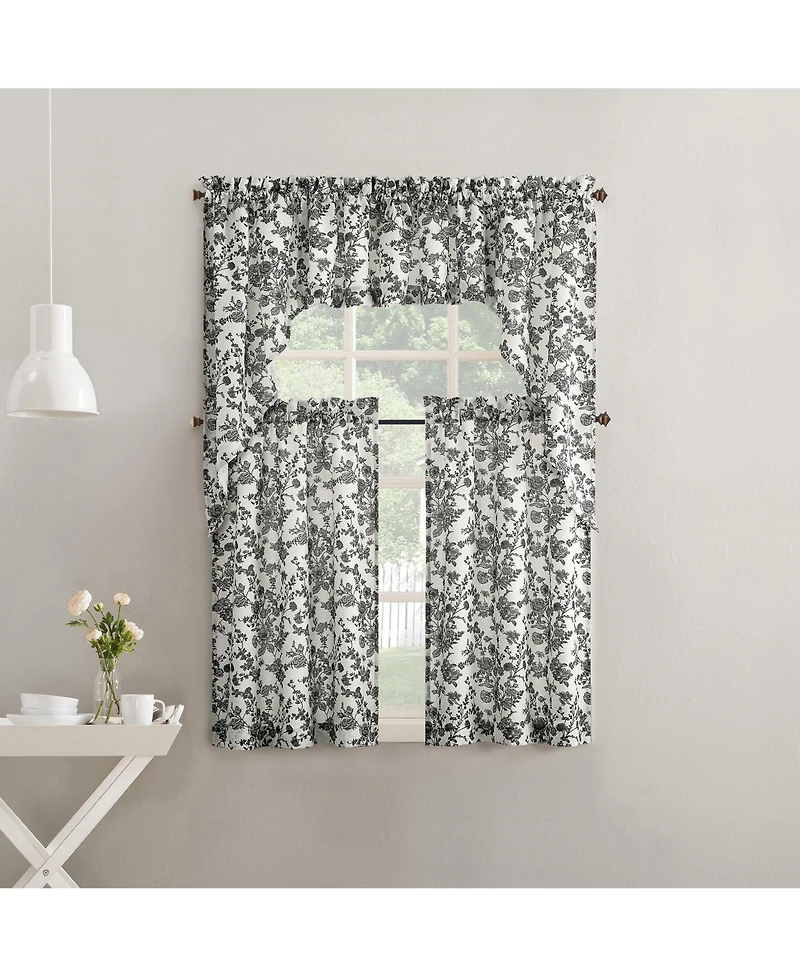 No. 918 Elodie Tonal Botanical Semi-Sheer Rod Pocket Kitchen Curtain Swag Pair