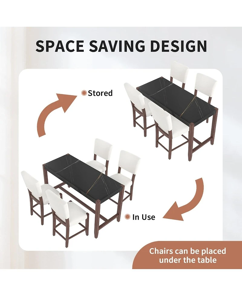 5-Piece Counter Height Dining Set, Faux Marble Table and 4 Upholstered Chairs for Small Spaces or Room-Maison Boucle