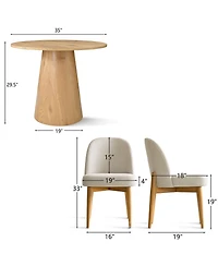 Maison Boucle 3-Piece Round Dining Table Set, 35" Wood-Look Pedestal with Fabric Upholstered Chairs for Small Kitchens