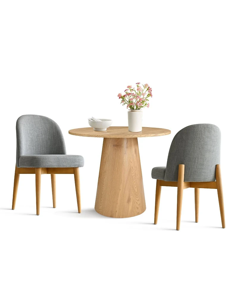 Maison Boucle 3-Piece Round Dining Table Set, 35" Wood-Look Pedestal with Fabric Upholstered Chairs for Small Kitchens